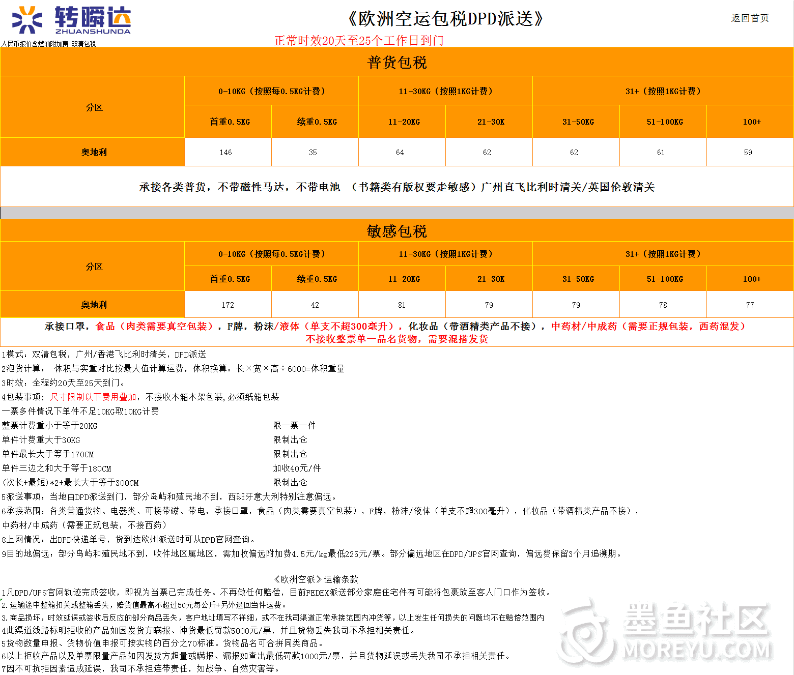 [福利]奥地利留学生转运福利-转瞬达速运（墨鱼社区专享）